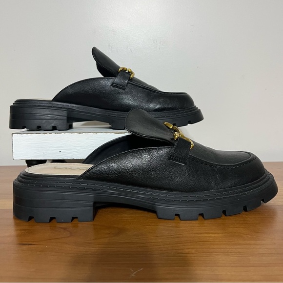 Women’s Lulus Ranae Black Slide On Loafers Black Gold Horsebit Hardware Size 10 - Picture 2 of 9